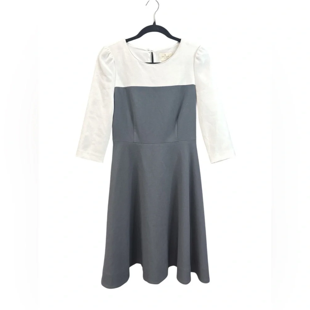Kate‎ Spade Fit & Flare Dress Gray White Colorblock Knee-Length $348 MSRP Sz 6